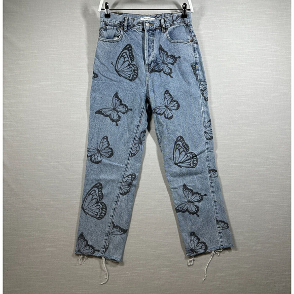 Pacsun Jeans Womans 28 Blue Butterfly Boho Downtown Girl Cottagecore Light Wash - Picture 1 of 14